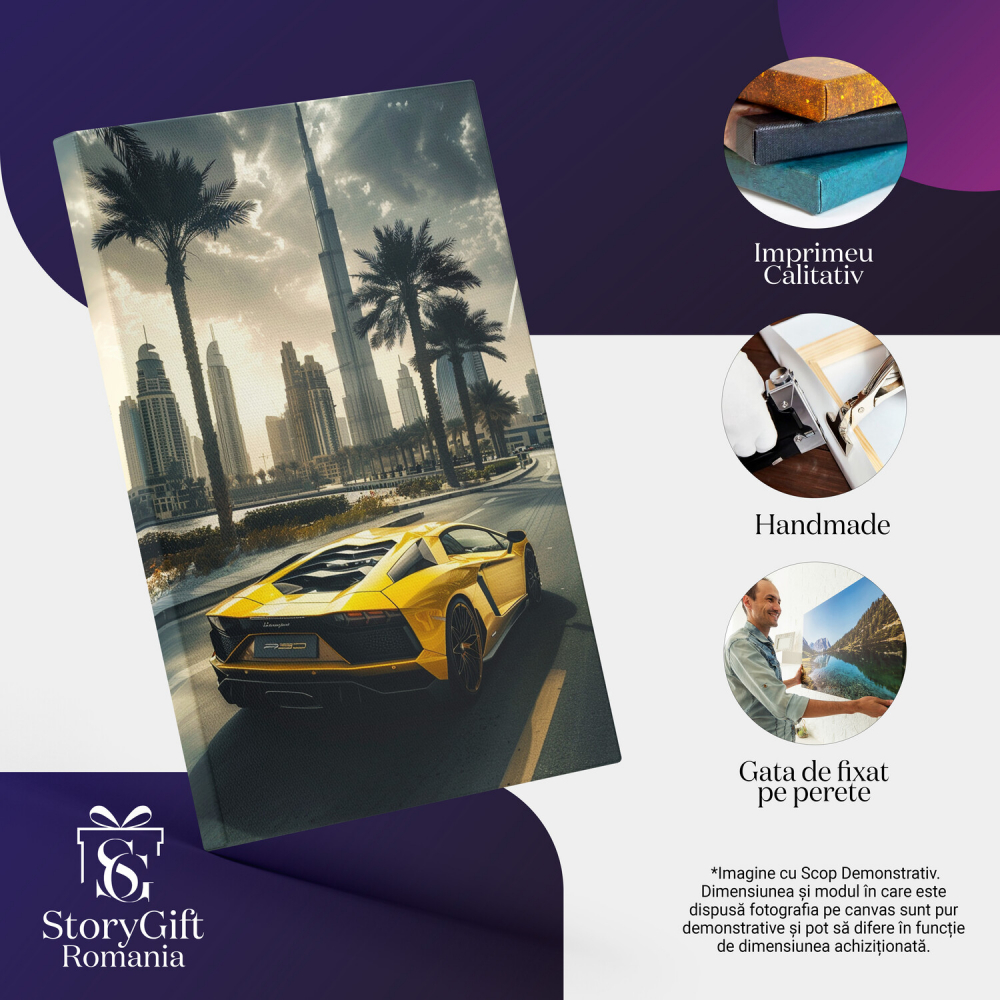 Lamborghini Galben pe Drum - Tablou Canvas Digital, Marime 40x25CM [2]