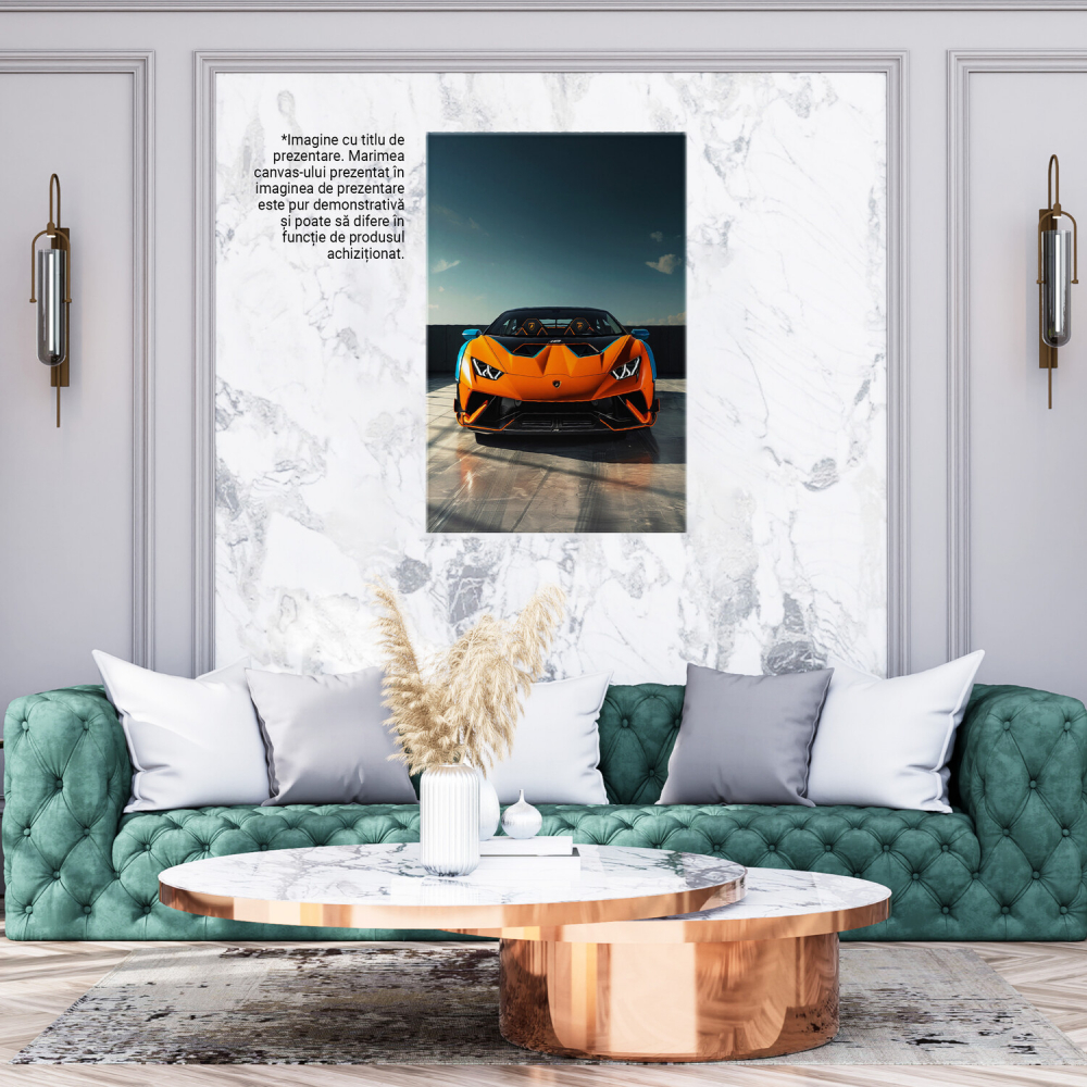 Lamborghini Portocalie cu Interior Negru-Portocaliu și Faruri Luminoase, Marime 40x25CM [3]