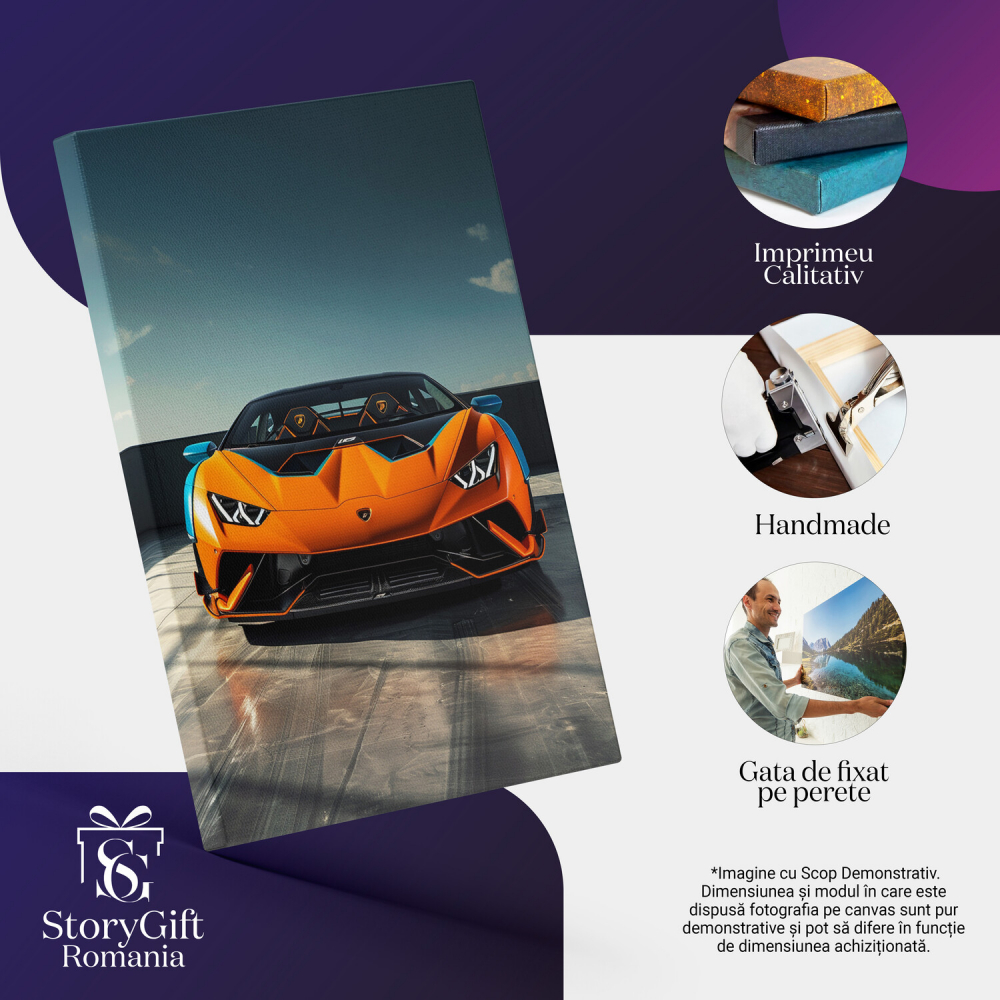 Lamborghini Portocalie cu Interior Negru-Portocaliu și Faruri Luminoase, Marime 40x25CM [2]