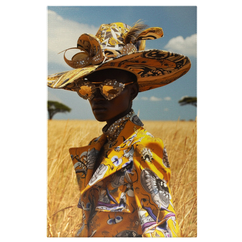 Wheat Field with Clear Sky and Black Woman in Yellow Suit - Digital Painting, Marime 40x25CM [1]