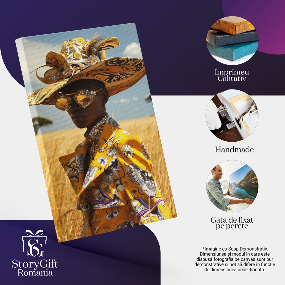 Wheat Field with Clear Sky and Black Woman in Yellow Suit - Digital Painting, Marime 40x25CM [2]