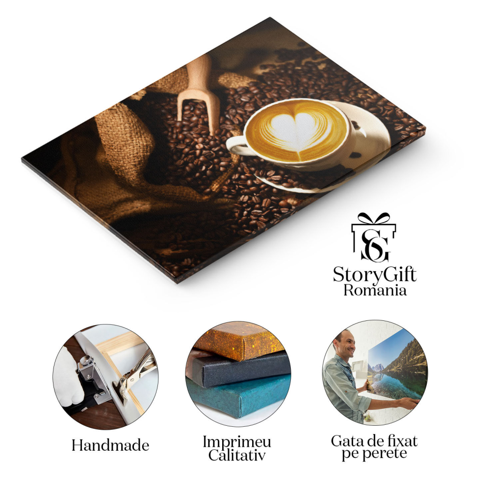 Tablou Canvas - Latte cu Dragoste: Inima intr-o ceasca cu viziune de sus - arta, bautura, cafea 40x25CM [2]