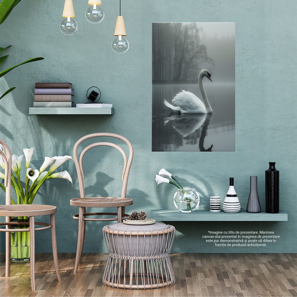 Lebăda Singuratică pe Apa Limpede a Lacului - Melancolie pe Lac, Marime 40x25CM [3]