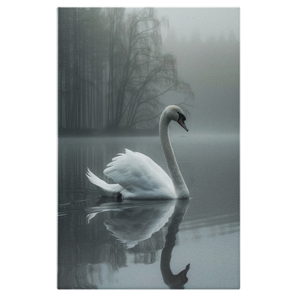 Lebăda Singuratică pe Apa Limpede a Lacului - Melancolie pe Lac, Marime 40x25CM [1]
