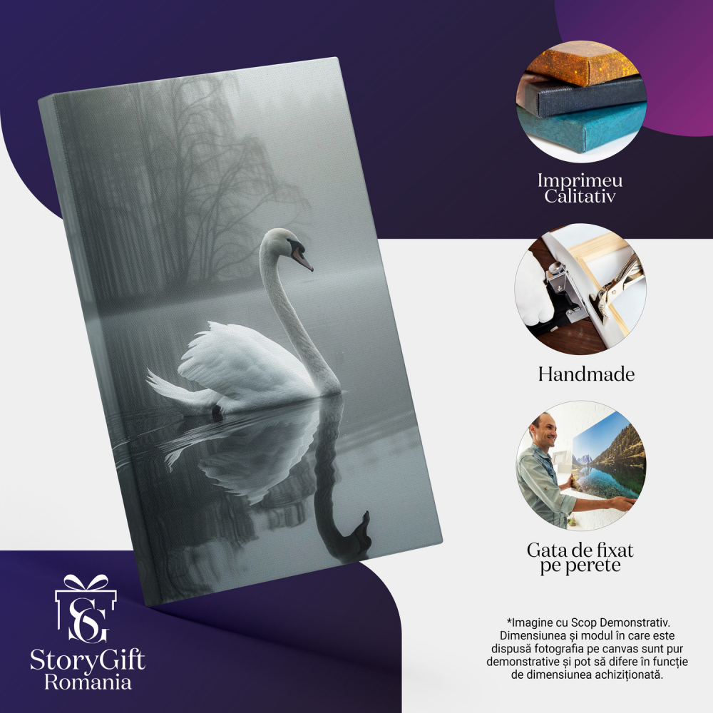 Lebăda Singuratică pe Apa Limpede a Lacului - Melancolie pe Lac, Marime 40x25CM [2]