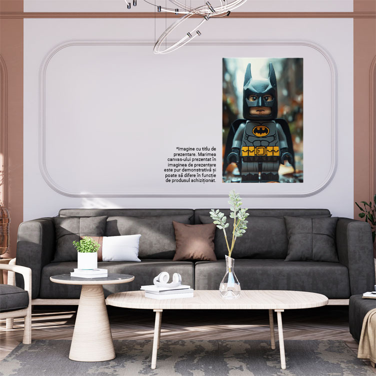 Tablou Canvas: Lego Jocul cu Baatman Apărarea Orașului Ploaua Frunze pe Strada Udă Pictura Digitala 40x25CM [2]