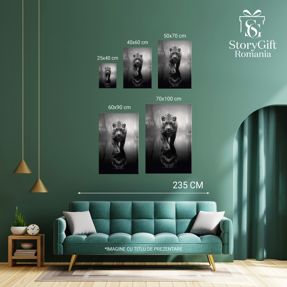 Leoaica în Pădure - Apă Serioasă Focusată B&W - Pictură Digitală, Marime 40x25CM [3]