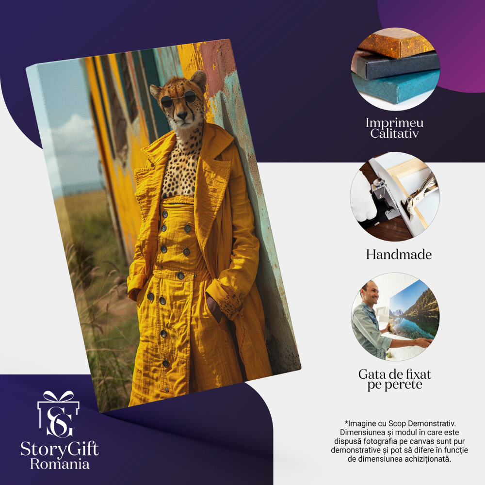 Leopard Boss cu Ochelari de Soare Negri - Pictură Digitală, Marime 40x25CM [2]