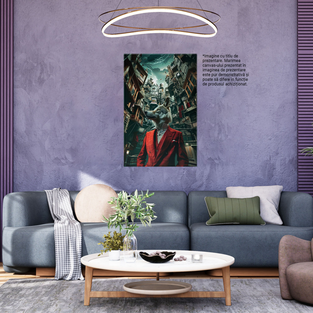 Tablou Canvas - Lup Elegant în Costum cu Sacou și Vestă Roșie, Marime 40x25CM [3]