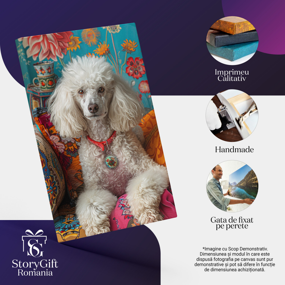 Luxul Câinelui de Poală - Tablou Canvas cu Îmbrățișare Pufoasă în Fotoliul din Brocart, Marime 40x25CM [2]
