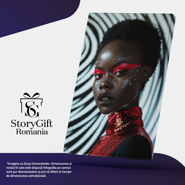 Tablou Canvas:  Magia unui machiaj roșu intens cu sclipici - Frumusețe prin haine extravagante Pictura Digitala 40x25CM [5]