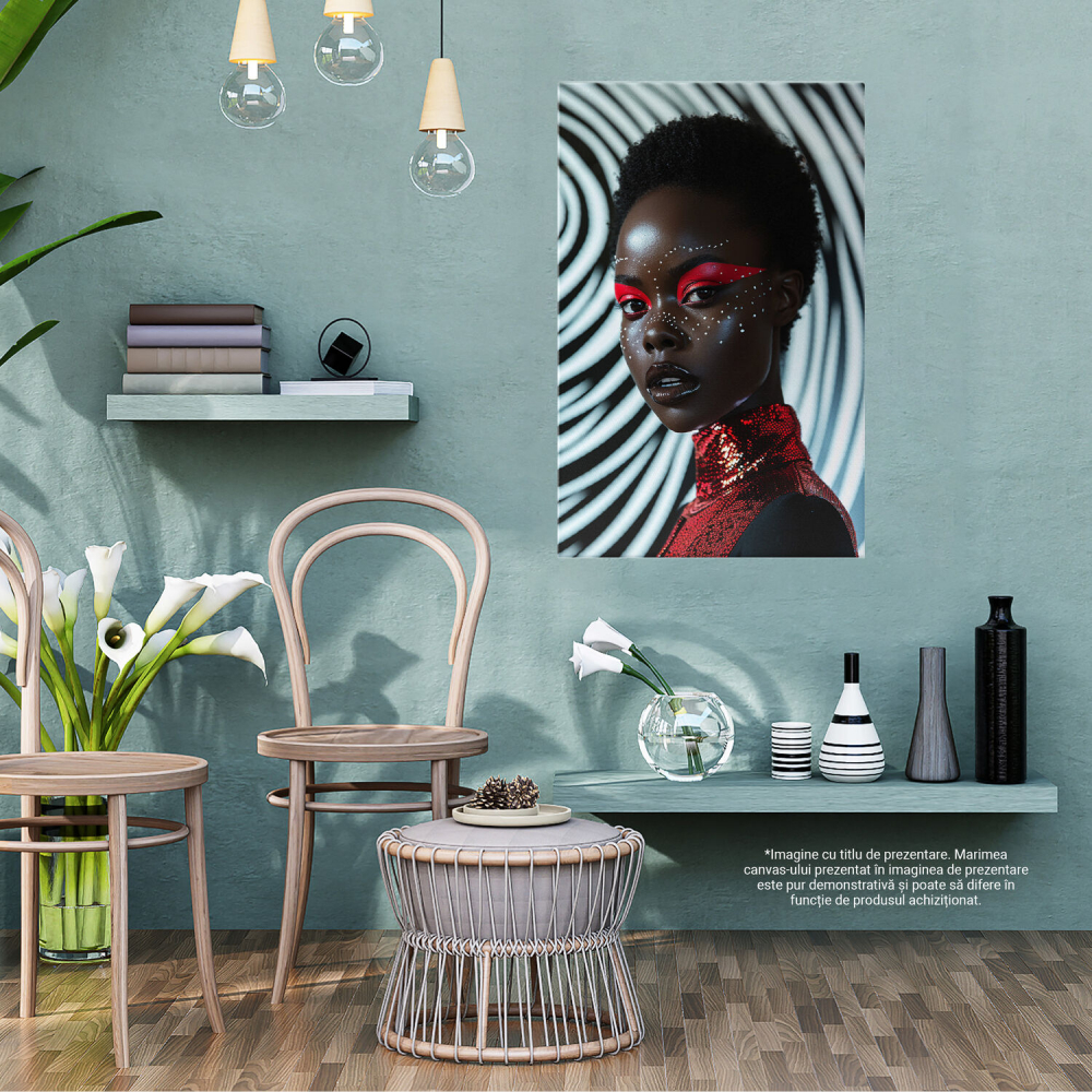 Magia Machiajului Roșu Intens cu Sclipici - Frumusețe Extravagantă în Pictură Digitală, Marime 40x25CM [3]