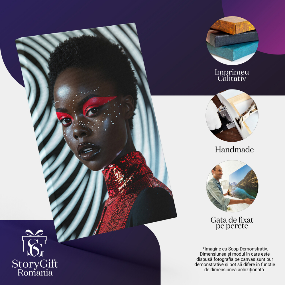 Magia Machiajului Roșu Intens cu Sclipici - Frumusețe Extravagantă în Pictură Digitală, Marime 40x25CM [2]