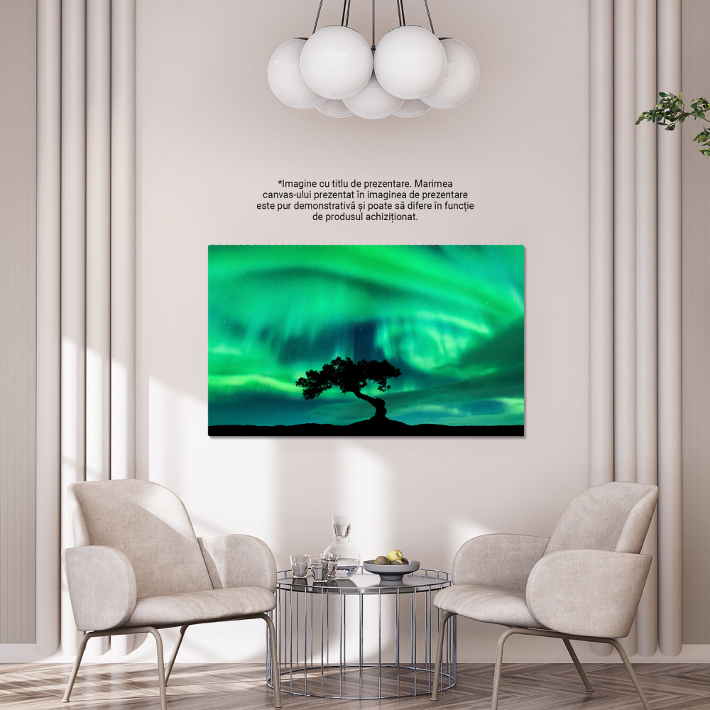 Magie în Pădurea Boreală - Luminile Aurorelor Boreale Dansează Printre Copaci, Marime 40x25CM [4]