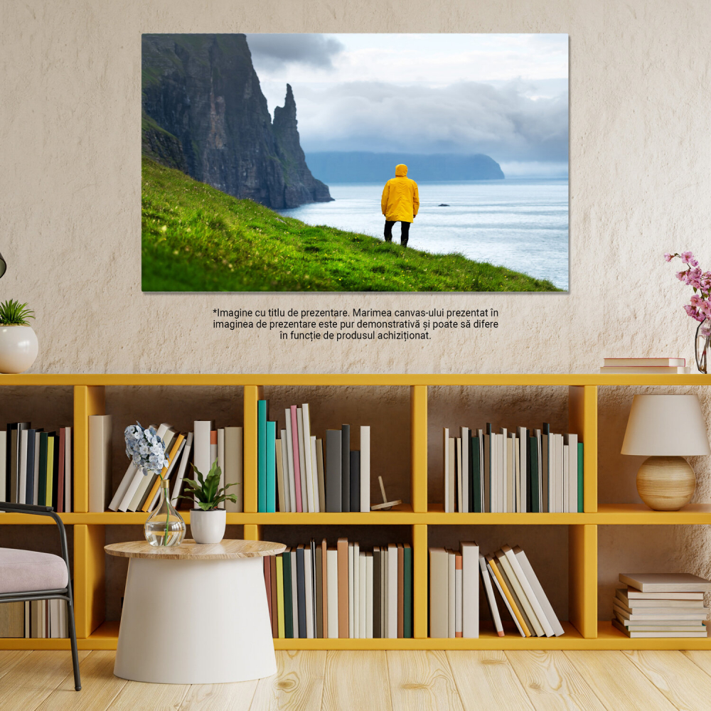 Tablou Canvas Magie la Trollkonufingur, Faroe: Stânci, Mare și Locuri Mitice, Marime 40x25CM [3]