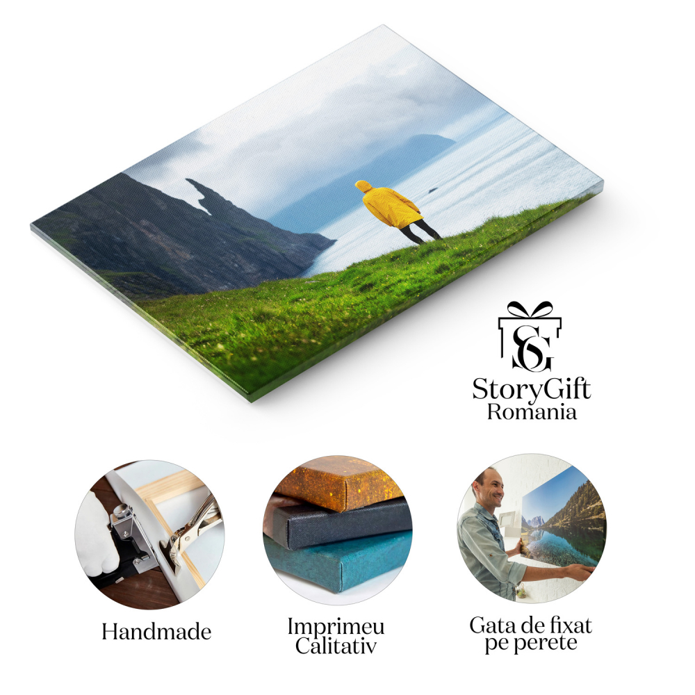 Tablou Canvas Magie la Trollkonufingur, Faroe: Stânci, Mare și Locuri Mitice, Marime 40x25CM [2]