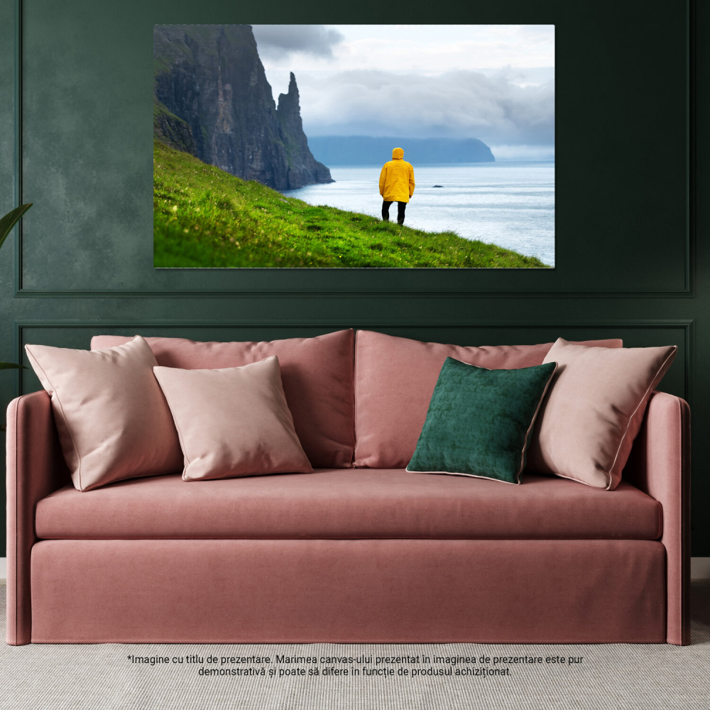 Tablou Canvas Magie la Trollkonufingur, Faroe: Stânci, Mare și Locuri Mitice, Marime 40x25CM [4]