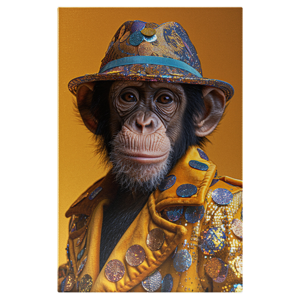 Maimuța cu Banuți Strălucitori pe Paltonul Galben - Pictură Digitală, Marime 40x25CM [1]