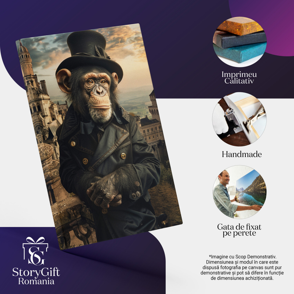 Maimuță cu Palarie și Haină Albastră - Tablou Canvas Digital, Marime 40x25CM [2]
