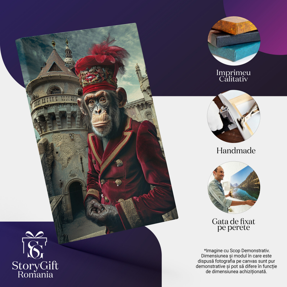 Maimuta Majestică cu Palarie și Pene - Tablou Canvas Digital, Marime 40x25CM [2]