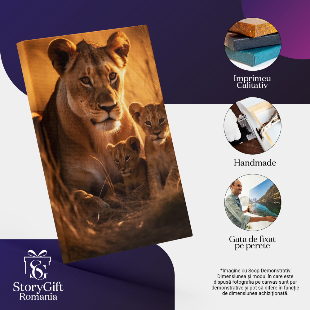 Tablou Canvas:  Mama leoaica si puii ei - grija materna protectie salbaticie Pictura Digitala 40x25CM [3]