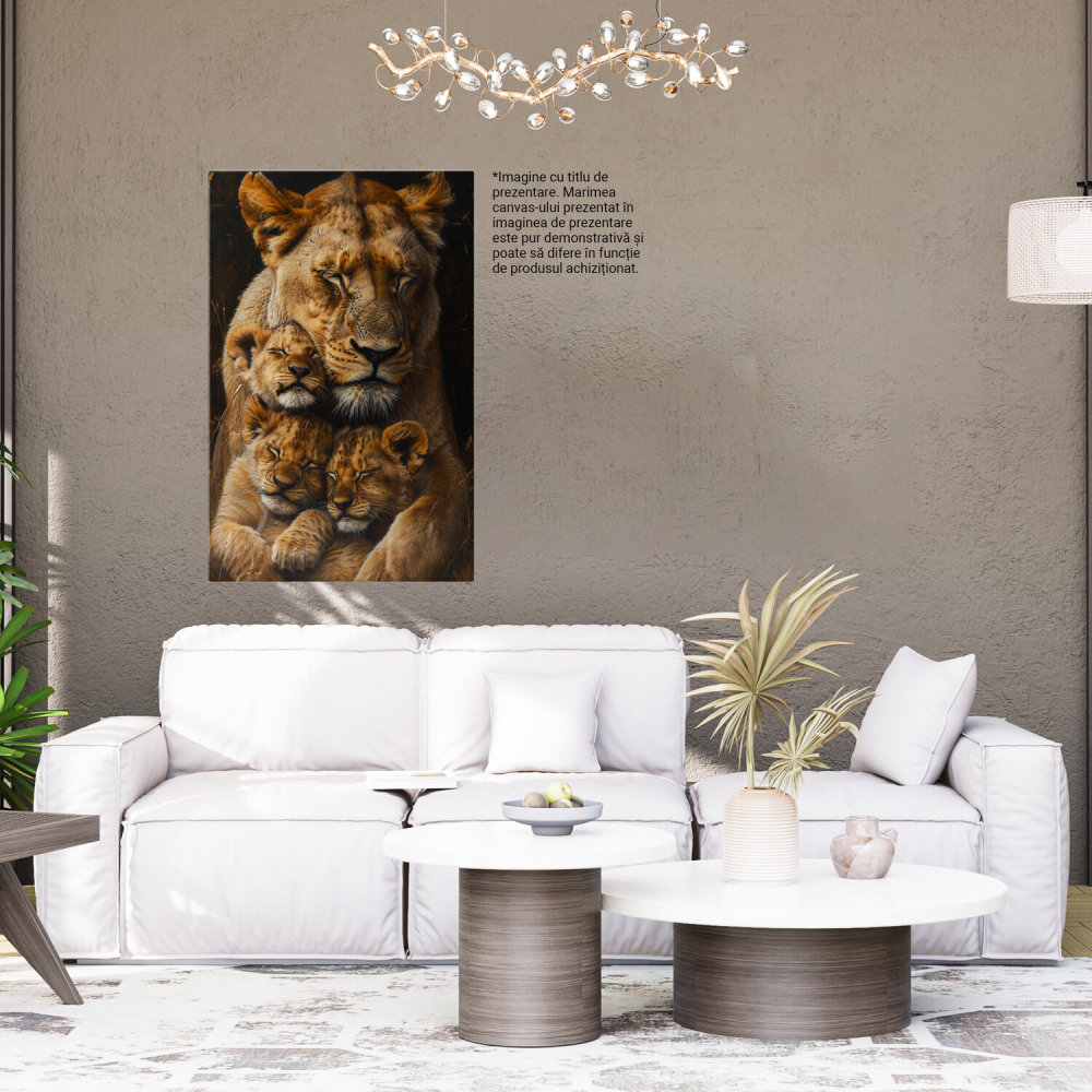 Tablou Canvas - Mama Leu și Micii Lei în Îmbrățișare, Marime 40x25CM [4]