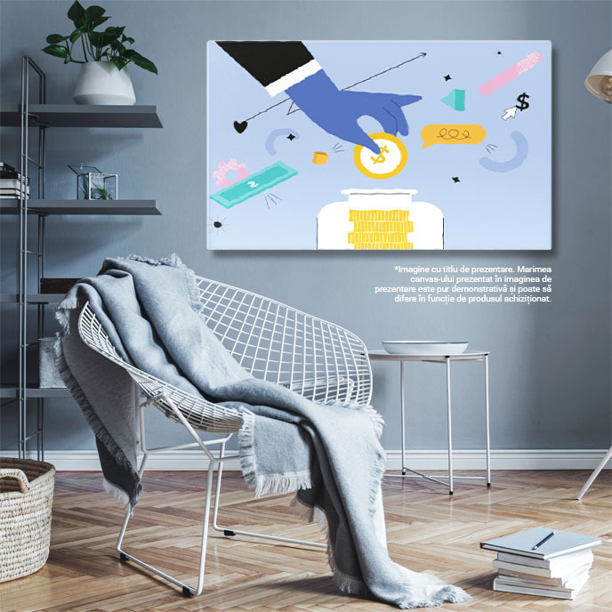 Tablou Canvas Mana unui Barbat Imbracat Elegant in Costum si Cravata care Pune Monede in Pusculita 40x25CM [3]