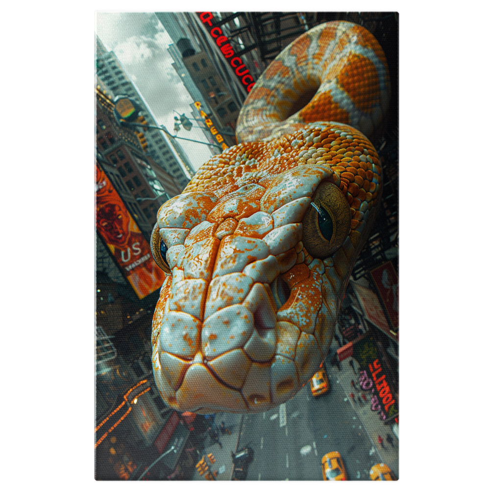 Marele Șarpe Alb-Portocaliu cu Ochii Îngrozitori Printre Blocuri - Pictură Digitală, Marime 40x25CM [1]