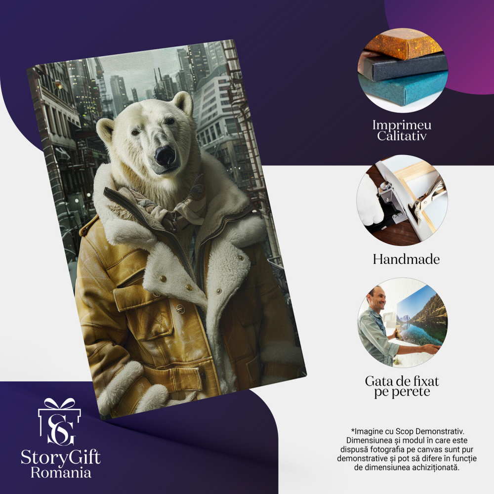 Urs Polar Alb în Haină Groasă Galbenă – Pictură Digitală, Marime 40x25CM [2]