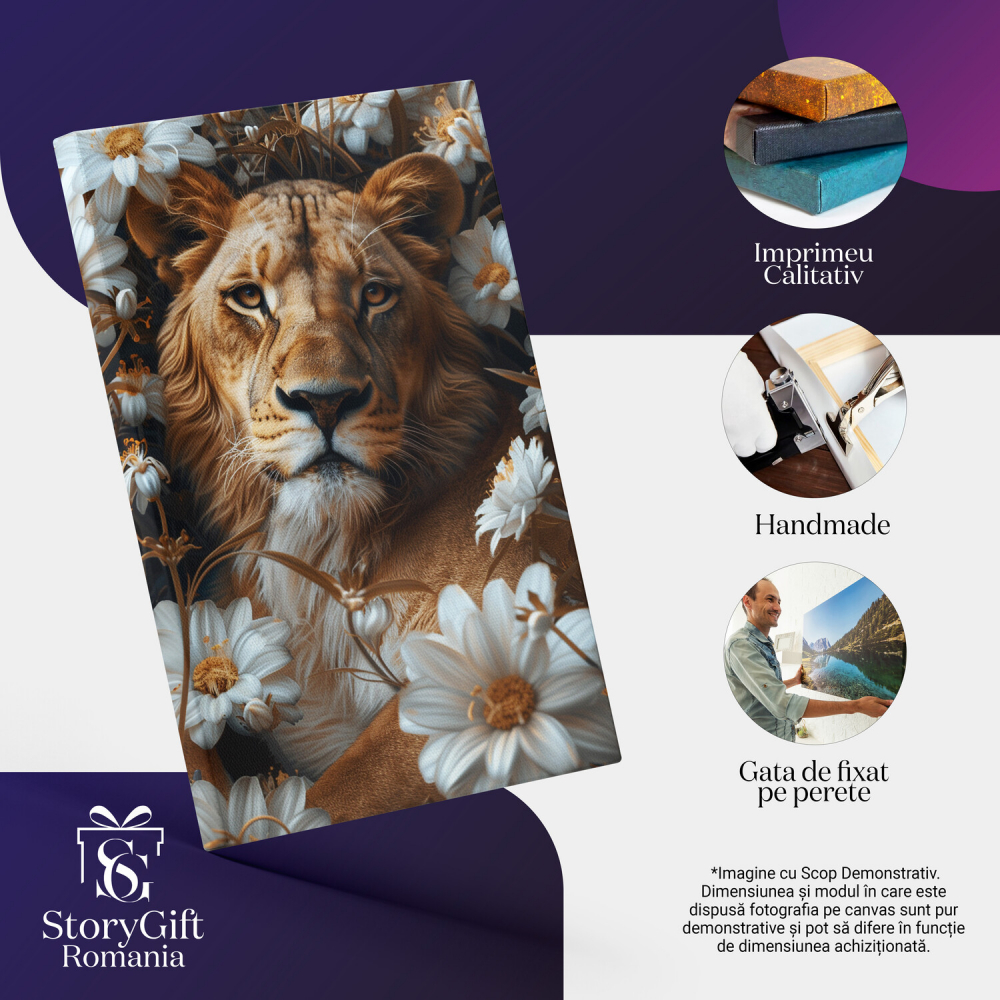 Masculul Leu, Regele Junglei cu Privire Înspăimântătoare și Ochii Ageri - Pictură Digitală, Marime 40x25CM [2]