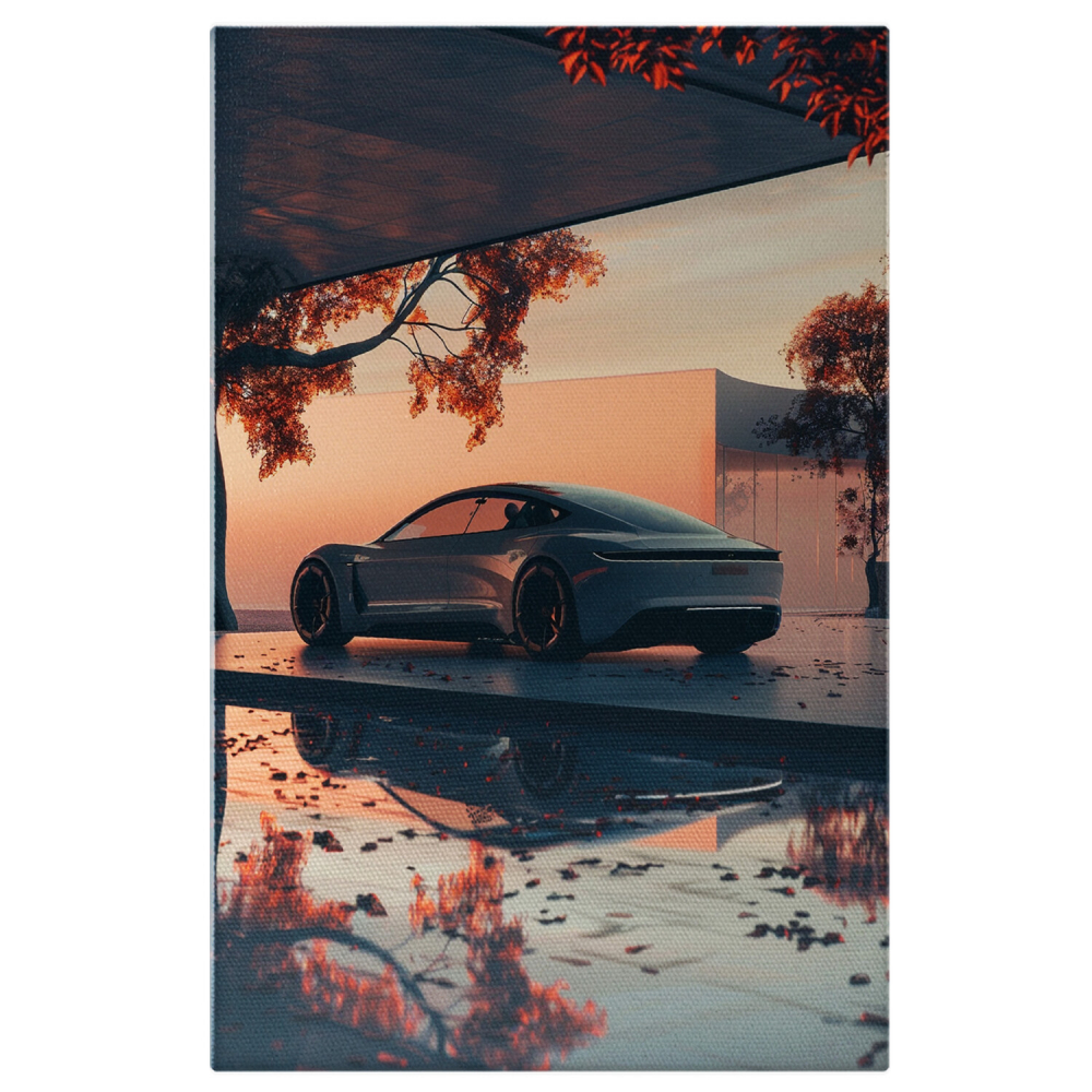 Mașină Albă de Lux lângă Piscină - Tablou Canvas Elegant, Marime 90x60CM [1]