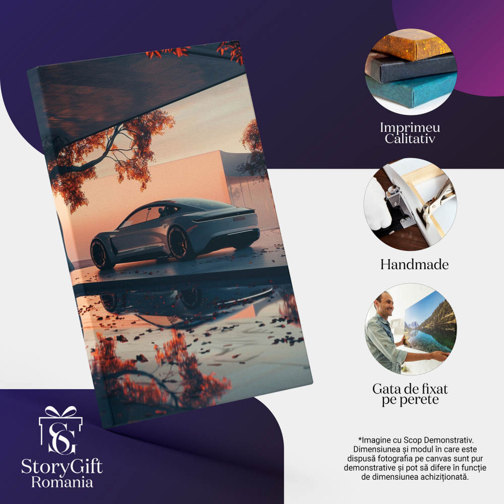 Mașină Albă de Lux lângă Piscină - Tablou Canvas Elegant, Marime 90x60CM [2]