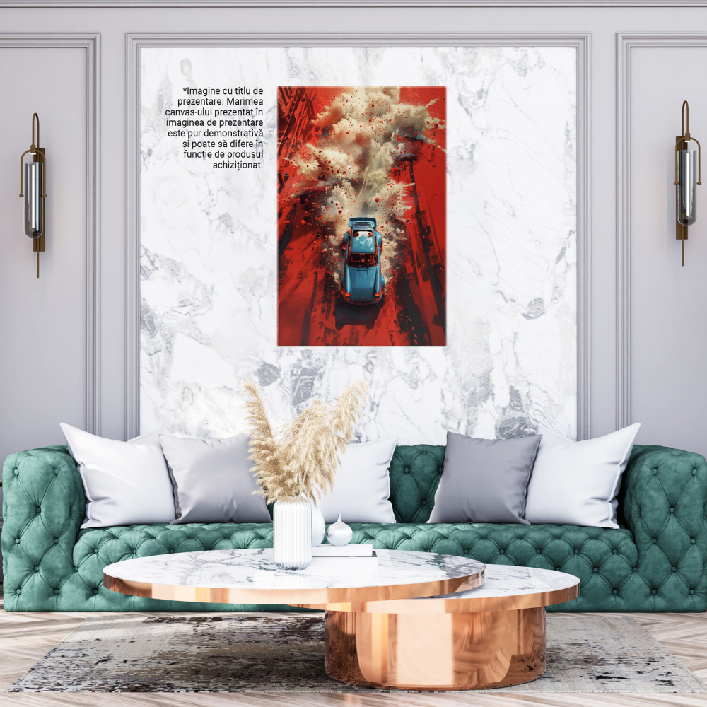 Tablou Canvas Mașină Albastră cu Viteza pe Nisip Roșu, Marime 40x25CM [3]