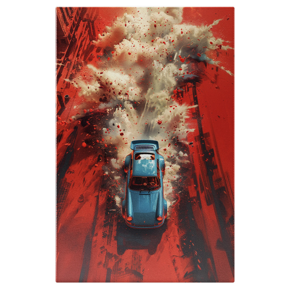 Tablou Canvas Mașină Albastră cu Viteza pe Nisip Roșu, Marime 40x25CM [1]