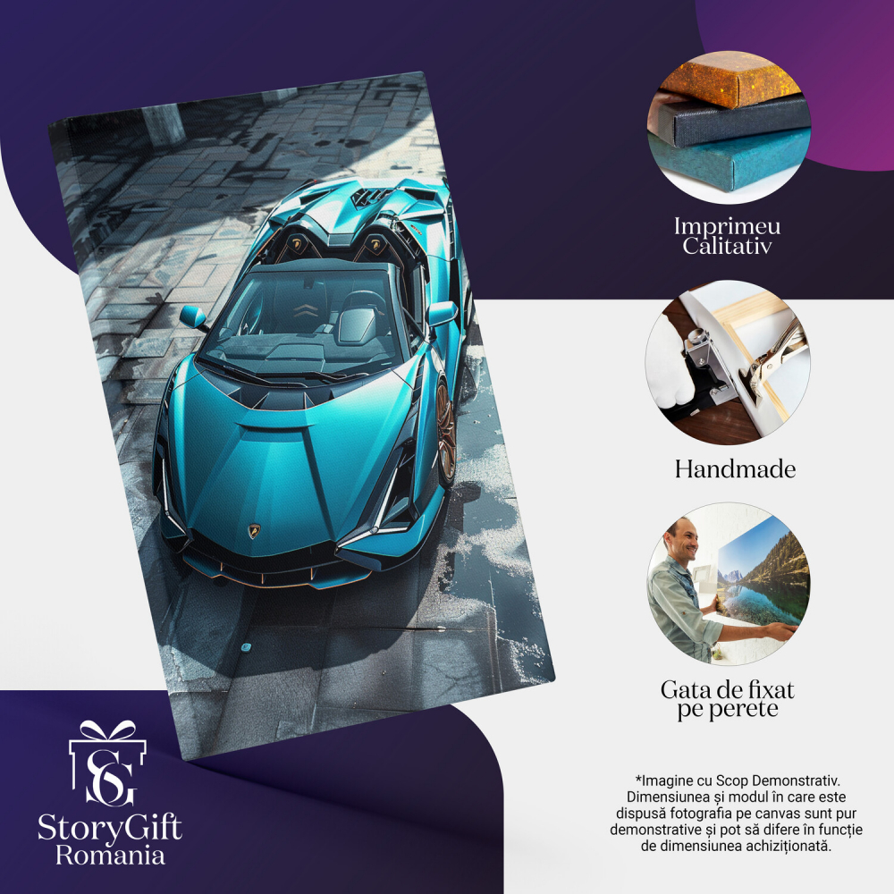 Lamborghini Albastră cu Două Locuri și Interior Negru, Marime 40x25CM [2]
