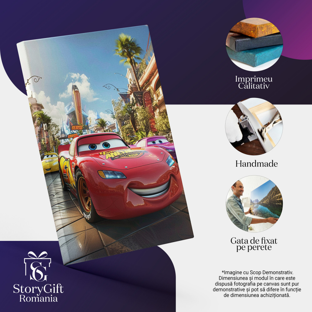 Fulger McQueen - Pictură Digitală cu Ochi Albaștri și Zâmbet Alb, Marime 40x25CM [2]