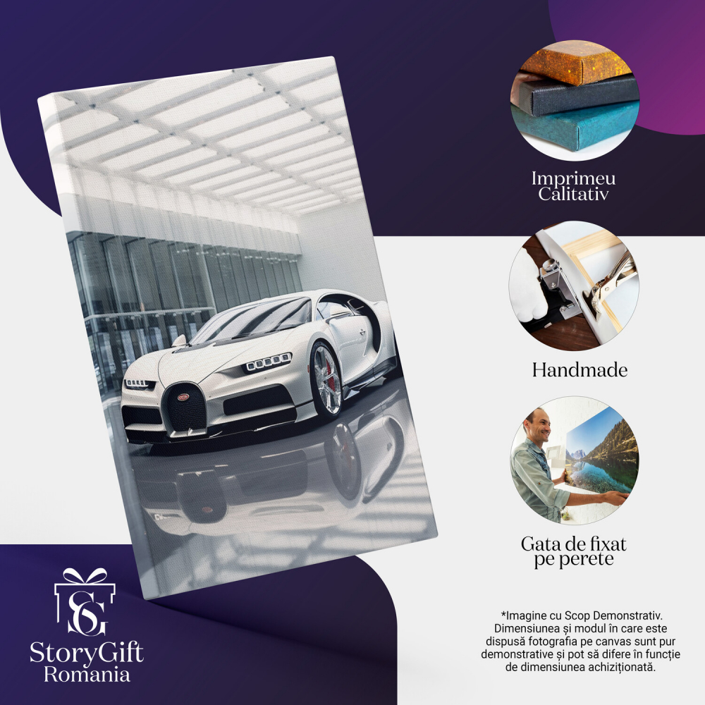 Bugatti Alb – Pictură Digitală a unei Mașini de Lux, Marime 40x25CM [2]