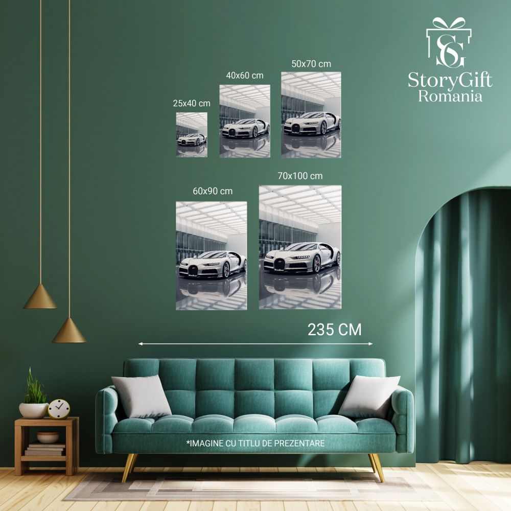 Bugatti Alb – Pictură Digitală a unei Mașini de Lux, Marime 40x25CM [3]
