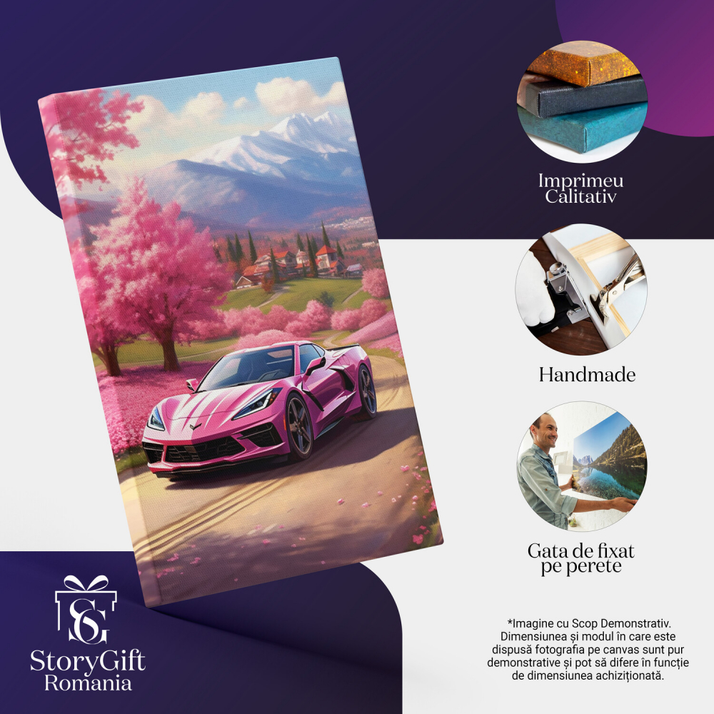 Corvette pe Soția Montană cu Vegetație Roz, Marime 40x25CM [2]