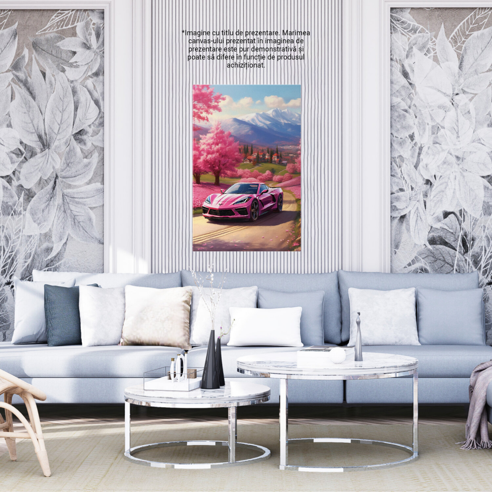 Corvette pe Soția Montană cu Vegetație Roz, Marime 40x25CM [4]