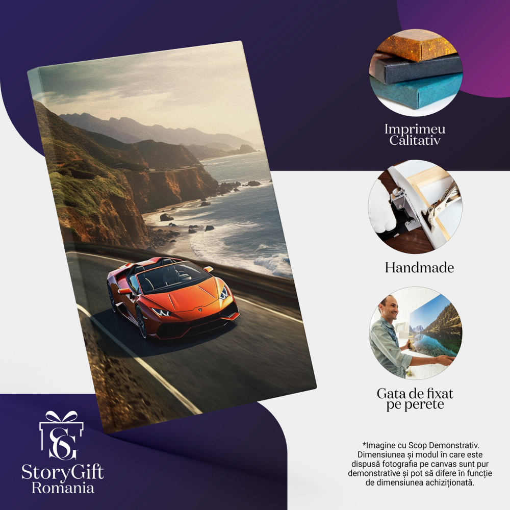 Tablou Canvas Lamborghini pe Plajă, Marime 40x25CM [2]