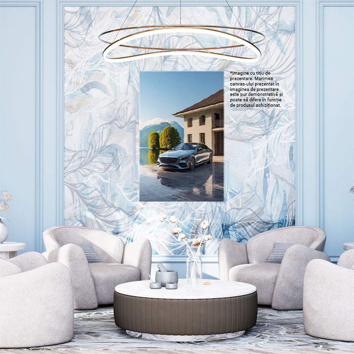 Tablou Canvas:  Masina de lux Mercedes - bolid in fata casei prezentare Pictura Digitala 40x25CM [2]