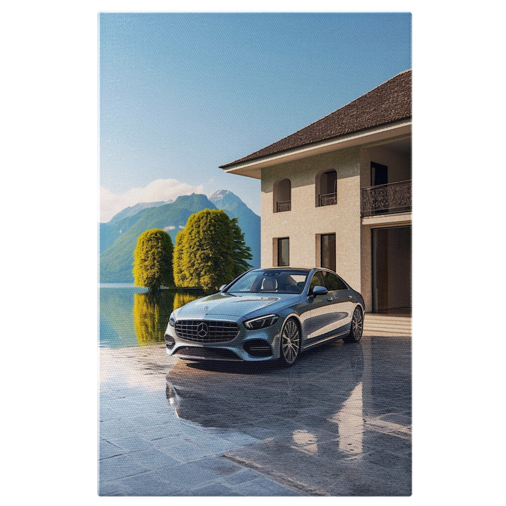 Mașina de Lux Mercedes - Bolid în Fața Casei - Pictură Digitală, Marime 40x25CM [1]