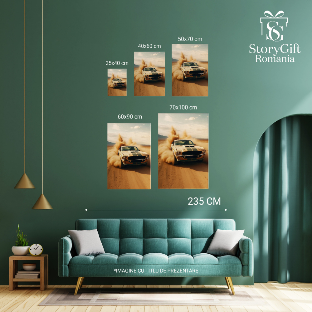 Mașina Dodge pe Teren - Pictură Digitală cu Viteză și Praful, Marime 40x25CM [3]