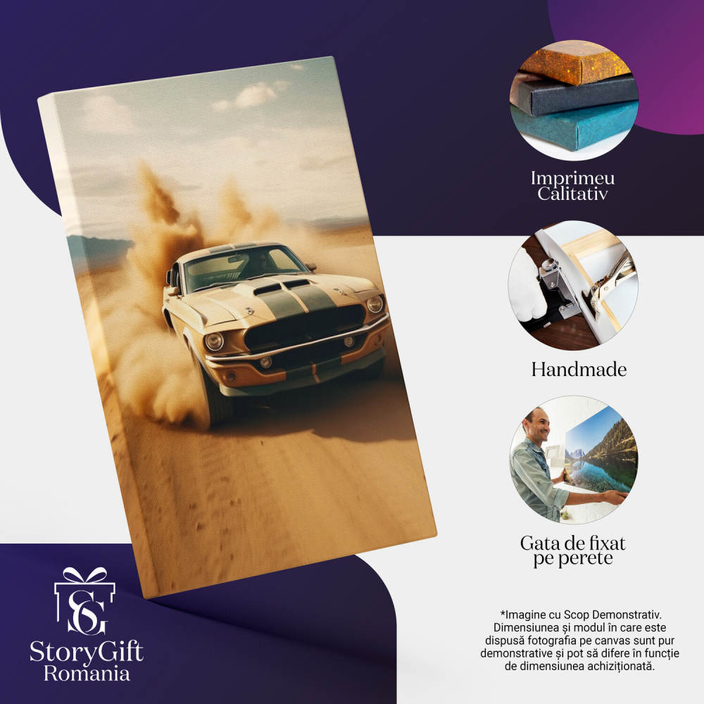 Mașina Dodge pe Teren - Pictură Digitală cu Viteză și Praful, Marime 40x25CM [2]