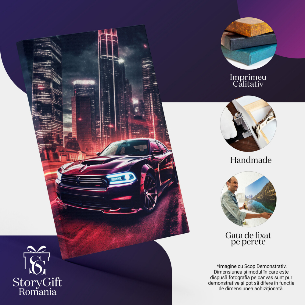 Mașina într-un Oraș Aglomerat - Neon Noapte - Pictură Digitală, Marime 40x25CM [2]