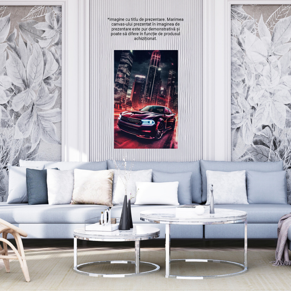 Mașina într-un Oraș Aglomerat - Neon Noapte - Pictură Digitală, Marime 40x25CM [4]