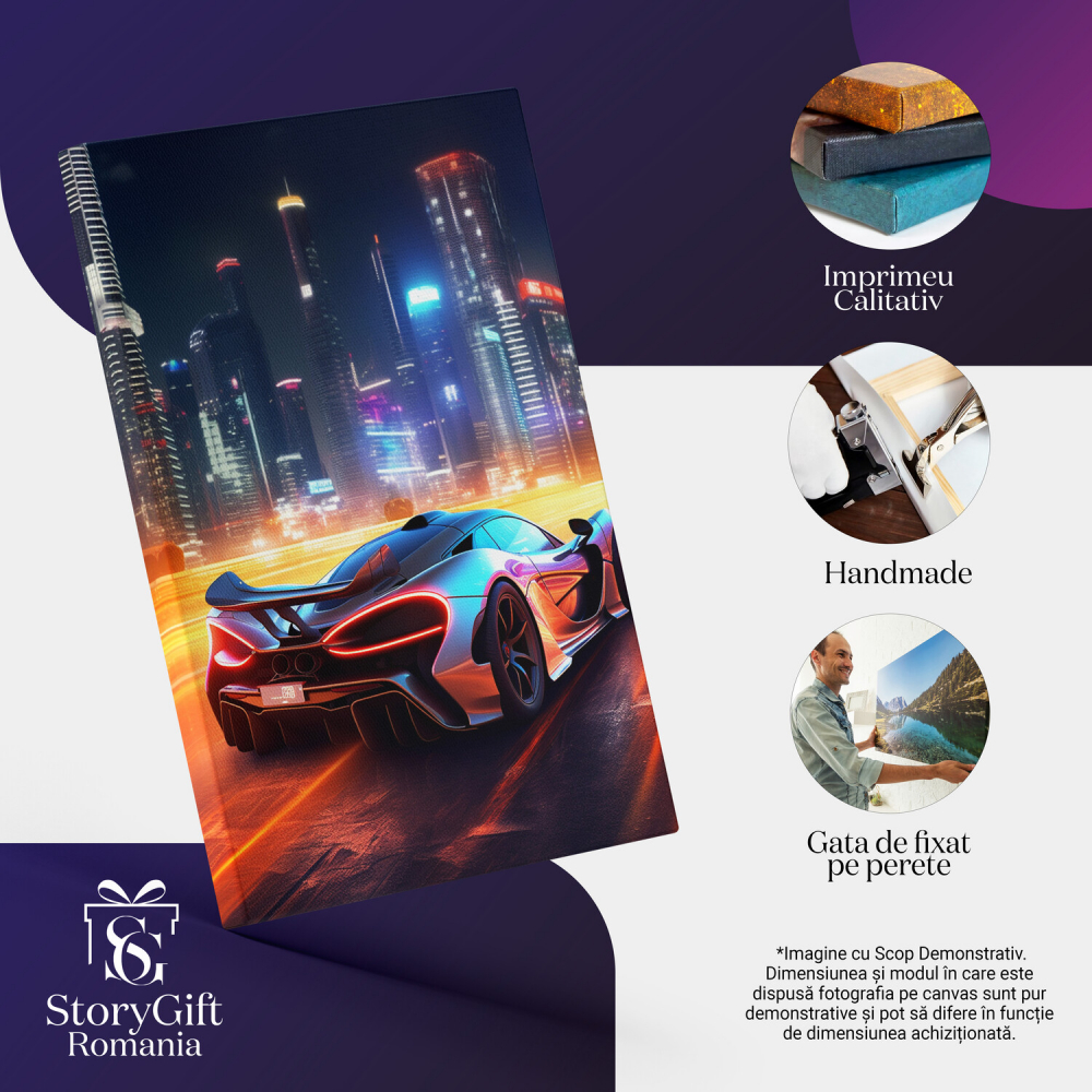 Tablou Canvas McLaren Văzut din Spate pe Strada Noaptea | Pictură Digitală, Marime 40x25CM [2]