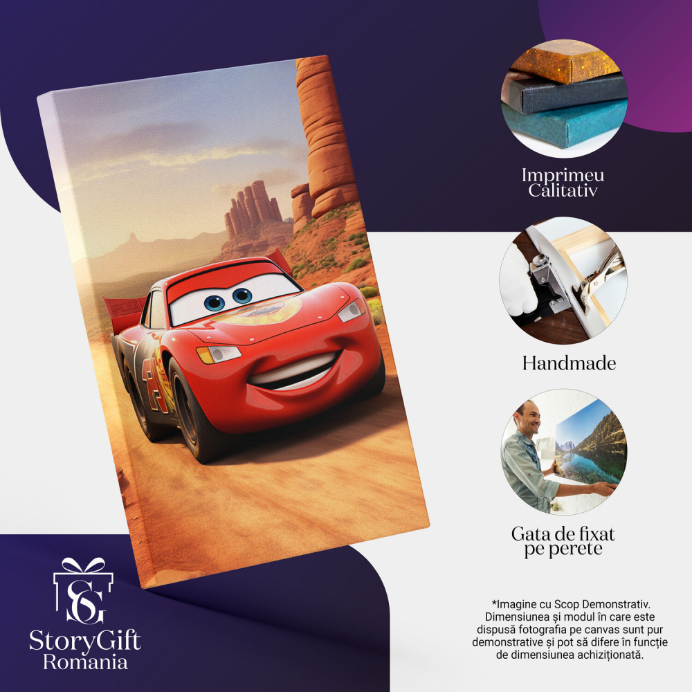 Tablou Canvas - Mașina Roșie Fulger McQueen în Desert, Marime 40x25CM [2]