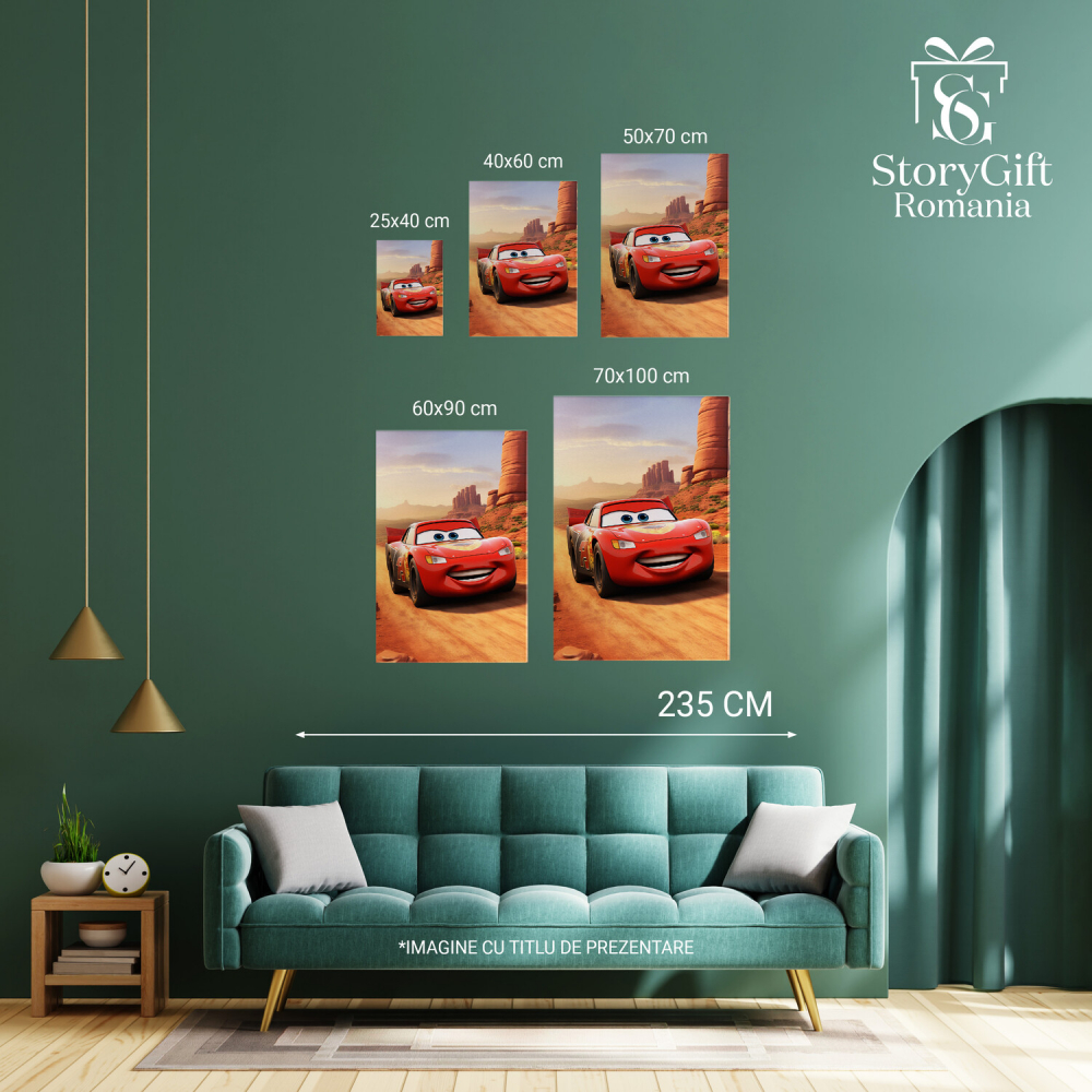 Tablou Canvas - Mașina Roșie Fulger McQueen în Desert, Marime 40x25CM [3]